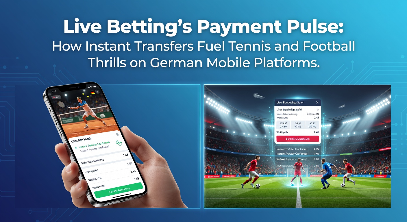 Smartphone mit Live-Wetten-App zeigt Tennis-Match und Sofortüberweisungs-Optionen während eines spannenden Fußballspiels