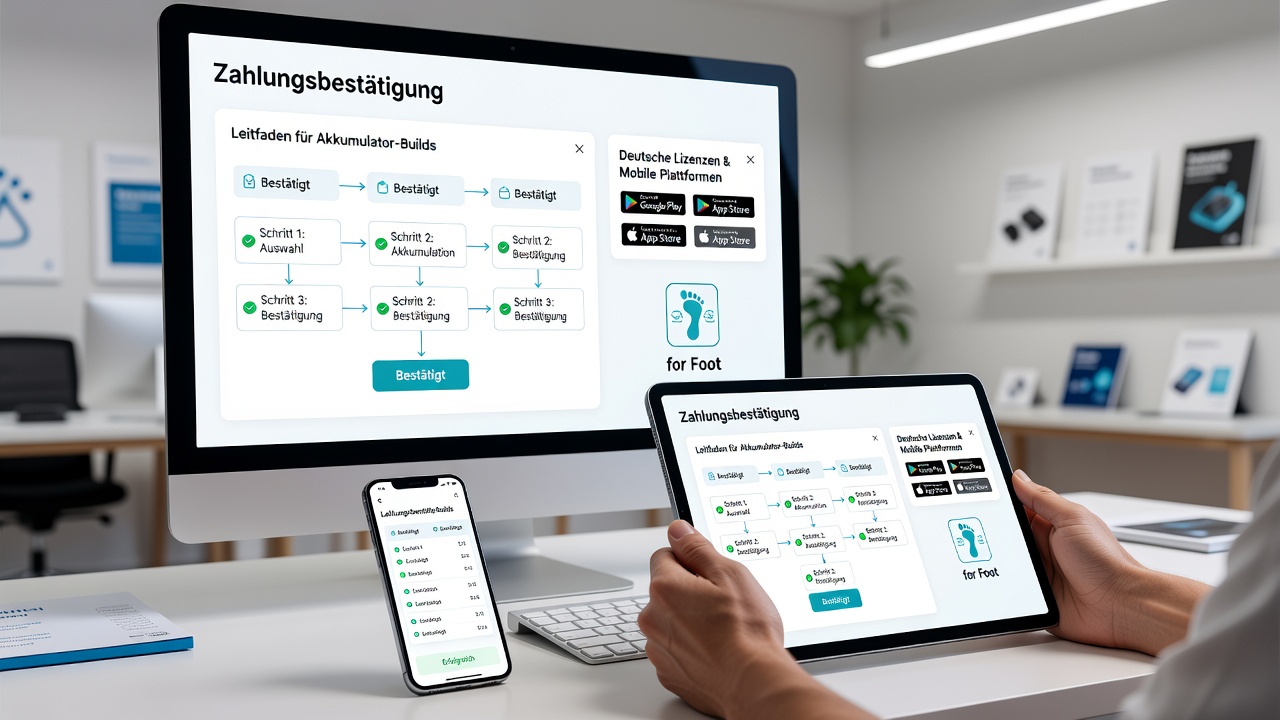 Mobile App Oberfläche mit Akkumulator-Build und Zahlungsbestätigung