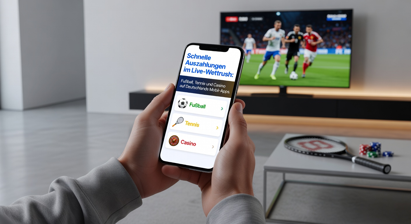Live-Tennis-Match auf Mobil-App mit Auszahlungs-Button und Casino-Slot im Hintergrund
